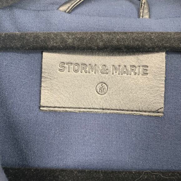 Storm & Marie Haya Ja Navy Blue Polyester Blend Trench Coat Size Medium - Picture 2 of 7